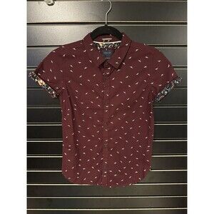 Cactus Boys Maroon Short Sleeve Collared Button Down Shirt, Size 11/12